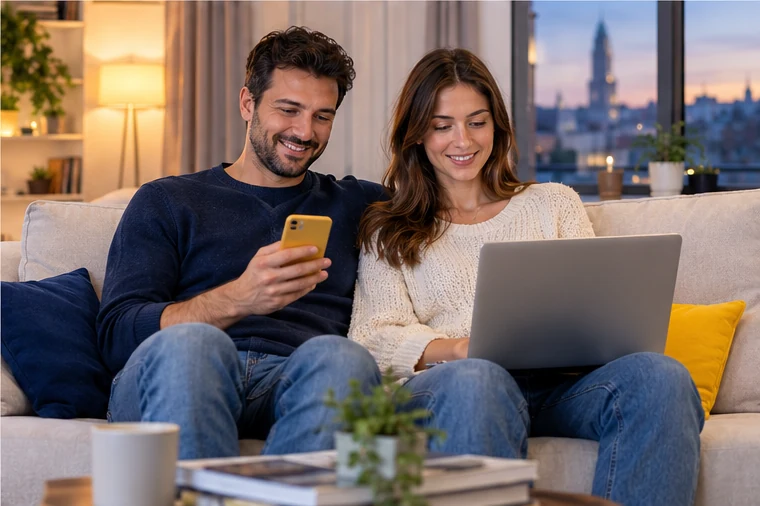 Par šalje novac onlajn sa telefona i laptopa